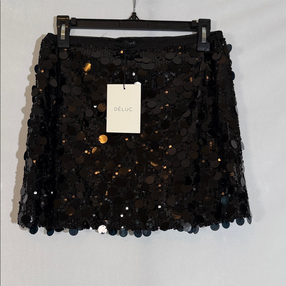 NWT DELUC Sequin Mini Skirt Size S Black